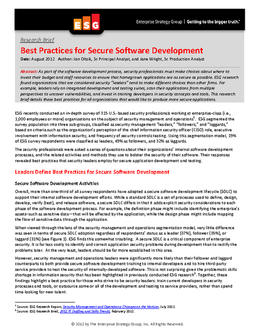 Best Practices for Secure Software Development