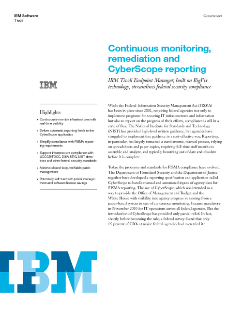 Continuous Monitoring, Re-mediating and CyberScope Reporting