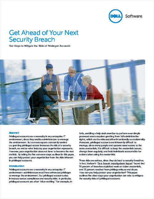 Get Ahead of Your Next Security Breach: Five Steps to Mitigate the Risks of Privileged Account