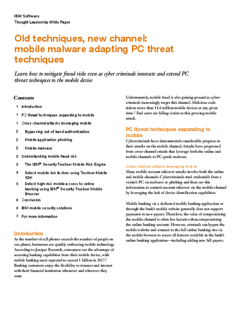 Old Techniques, New Channel: Mobile Malware Adapting PC Threat Techniques
